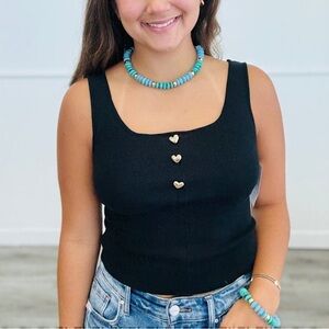 🎉SALE🎉 🆕🖤TOP CHIC: BLACK Heart Buttons Knit Tank Top (One Size)